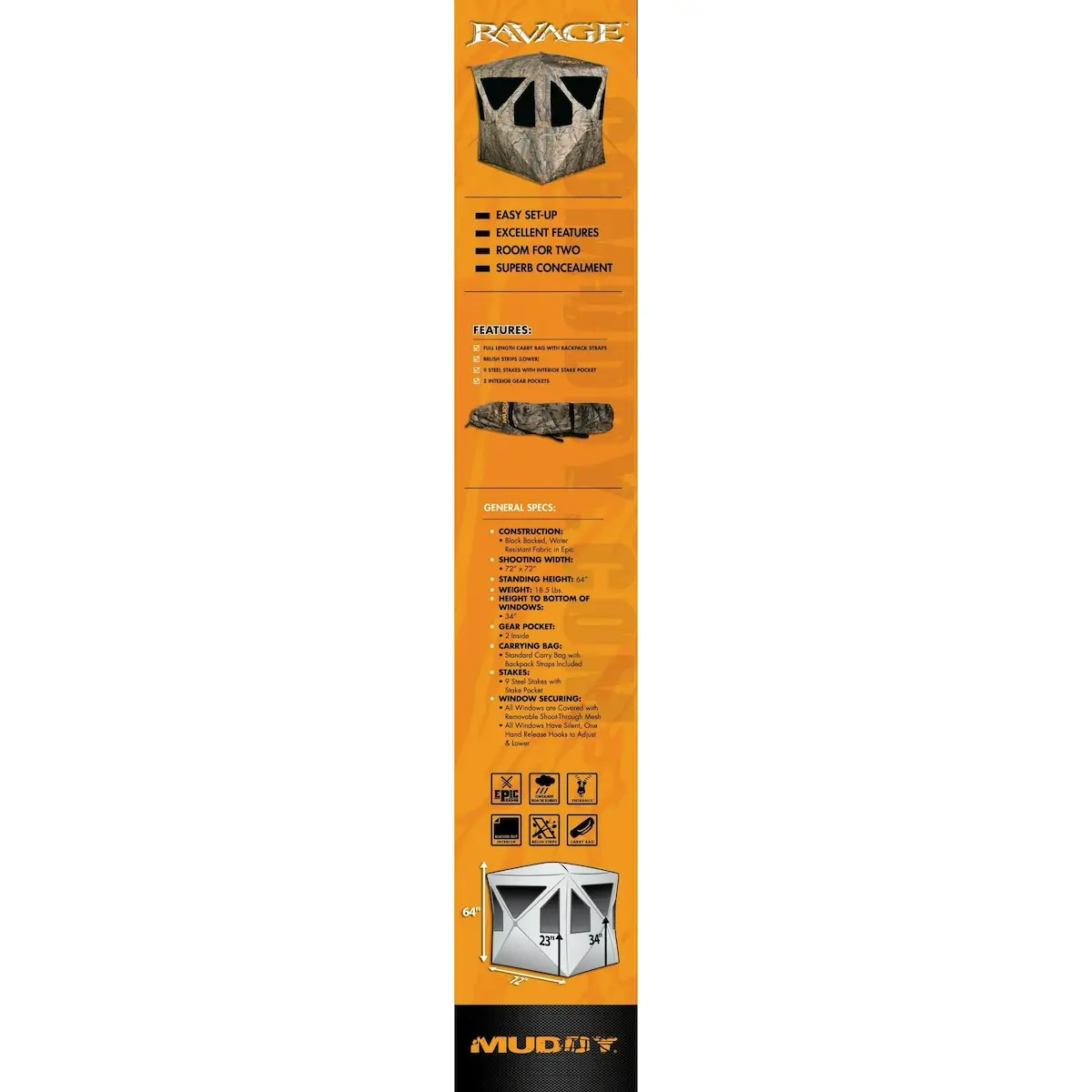 Muddy Ravage 3-Man Ground Blind - 72"W x 64"T - Epic Camo - Image 10